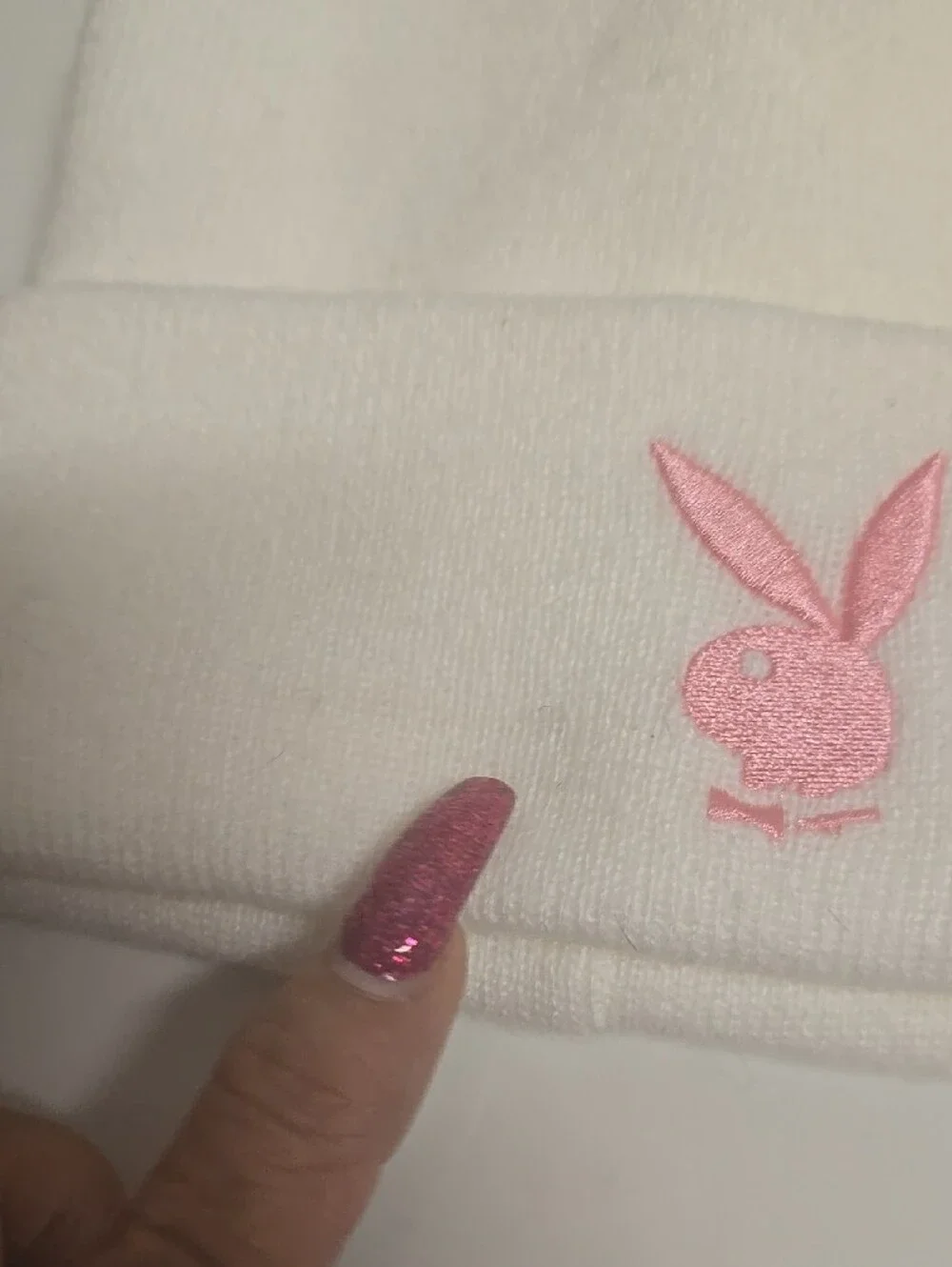 PLAYBOY White Beanie with Pink Bunny Embroidery